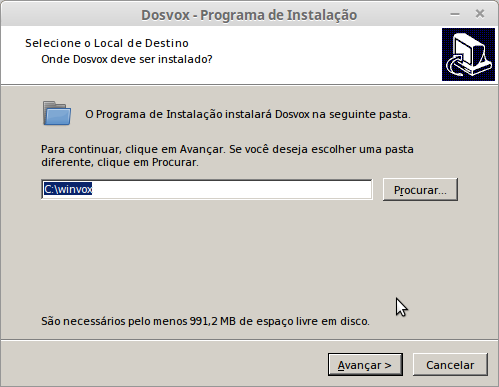 [Imagem da primeira tela de instalação do DOSVOX]