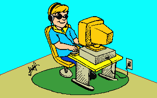 Caricatura de um cego usando o computador
