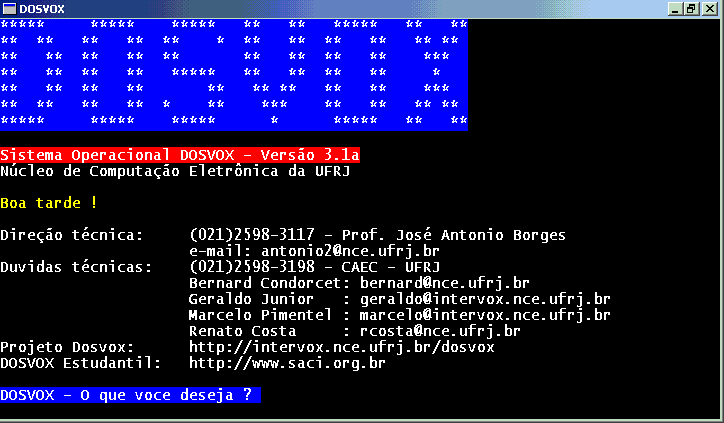 Tela de abertura do DOSVOX
